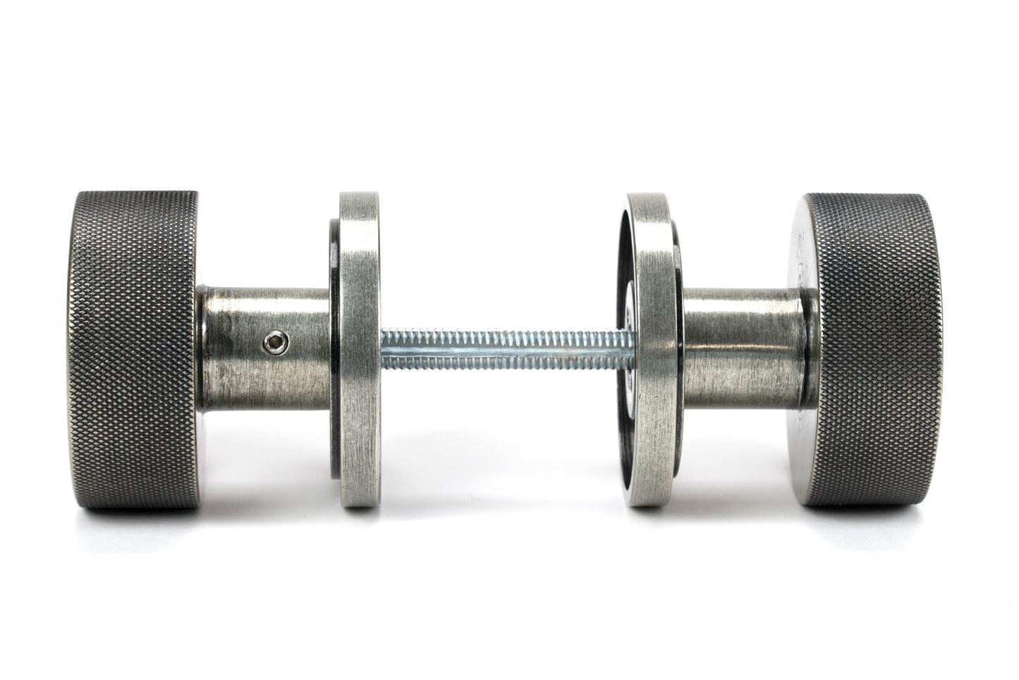 Pewter Brompton Mortice/Rim Knob Set side by side