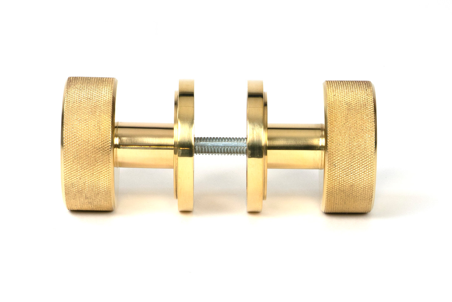 Polished Brass Brompton Mortice/Rim Knob Set side by side