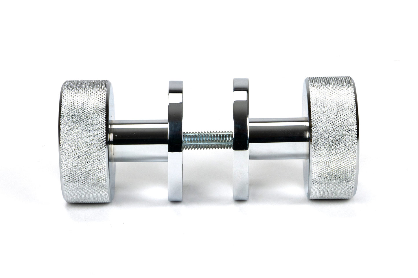 Polished Chrome Brompton Mortice/Rim Knob Set Side by side