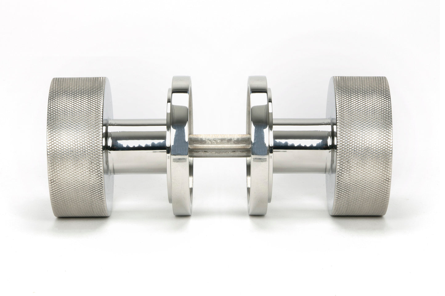 Polished Marine SS (316) Brompton Mortice/Rim Knob Set side by side