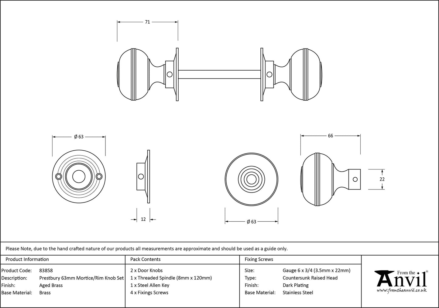 Aged Brass Prestbury Mortice/Rim Knob Set 50mm