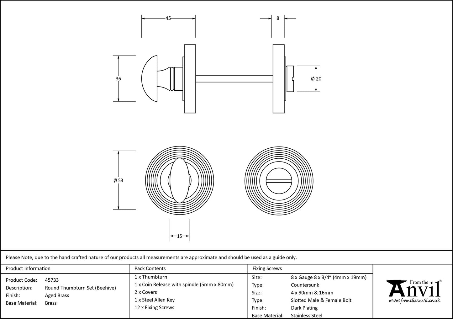 Aged Brass Round Thumbturn Set (Beehive)