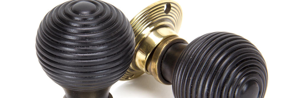 Ebony & Aged Brass Beehive Mortice/Rim Knob Set
