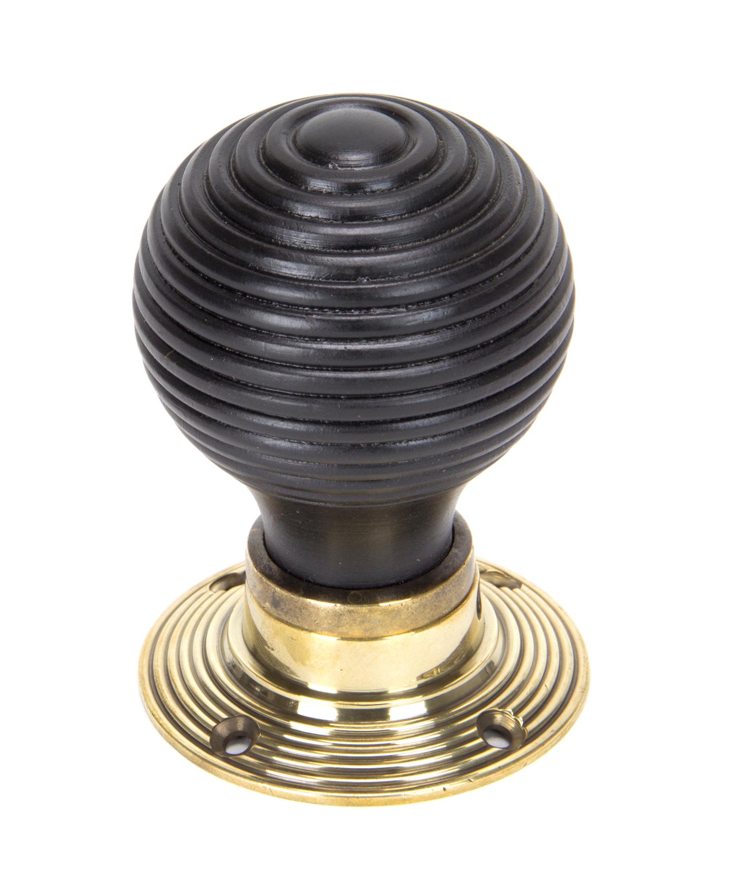 Ebony & Aged Brass Beehive Mortice/Rim Knob Set single