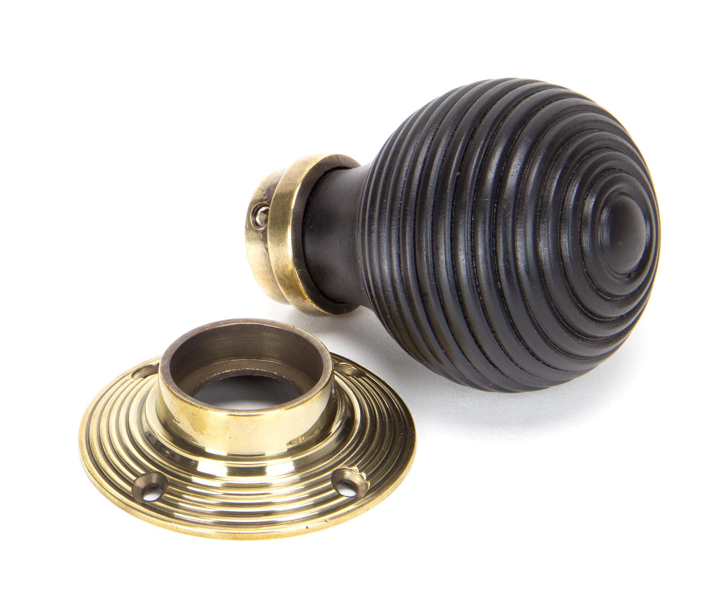 Ebony & Aged Brass Beehive Mortice/Rim Knob Set pieces