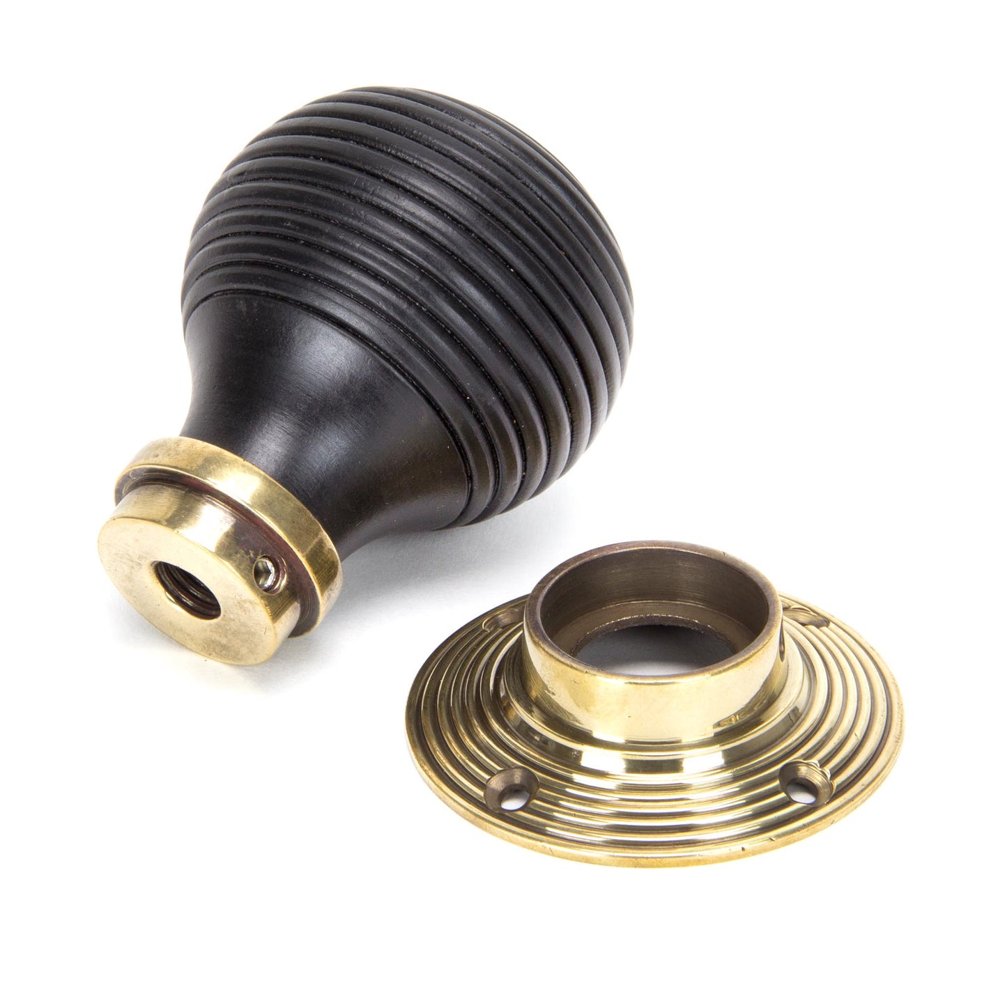 Ebony & Aged Brass Beehive Mortice/Rim Knob Set view
