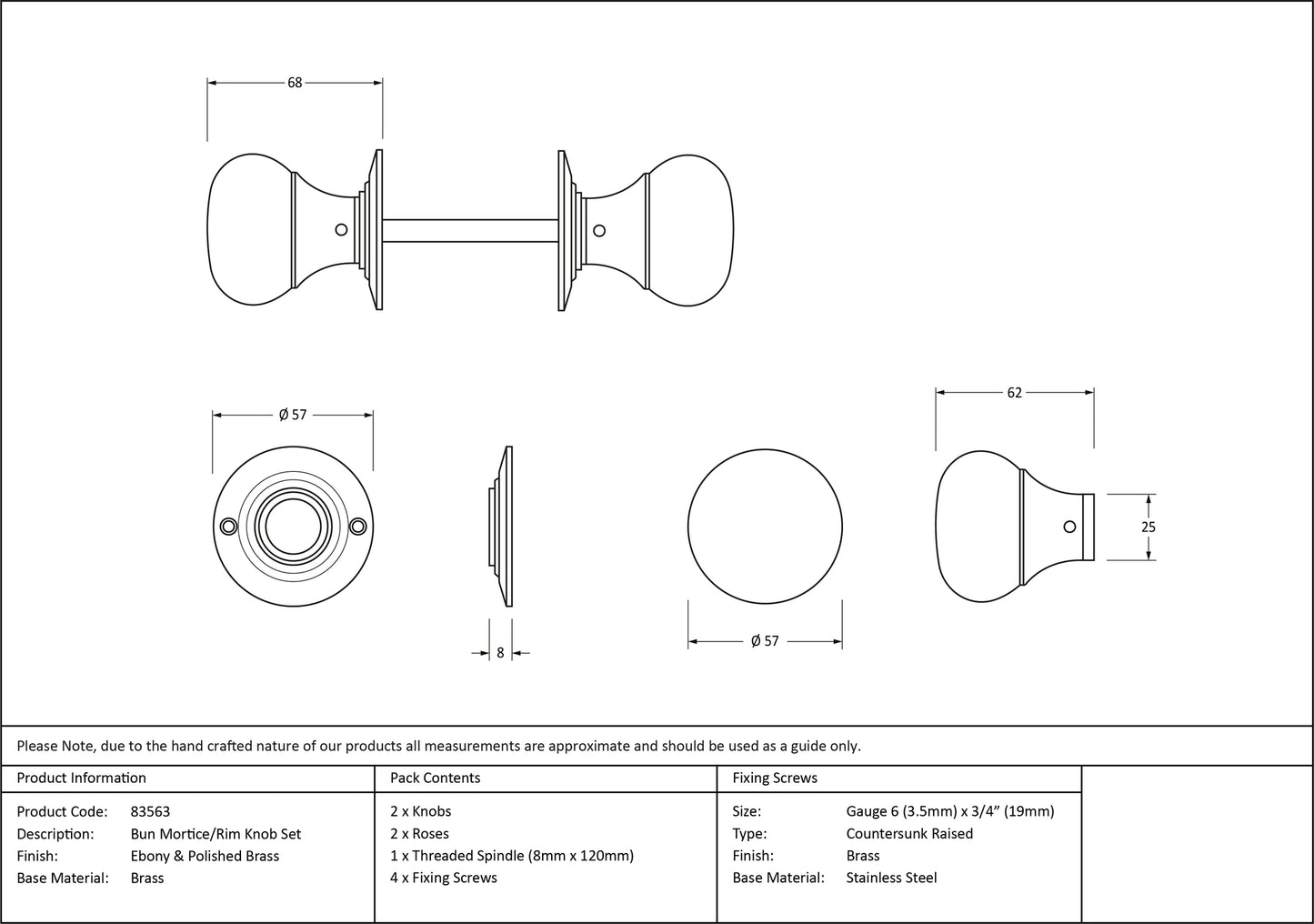 ebony polished nickel bun door knob drawing