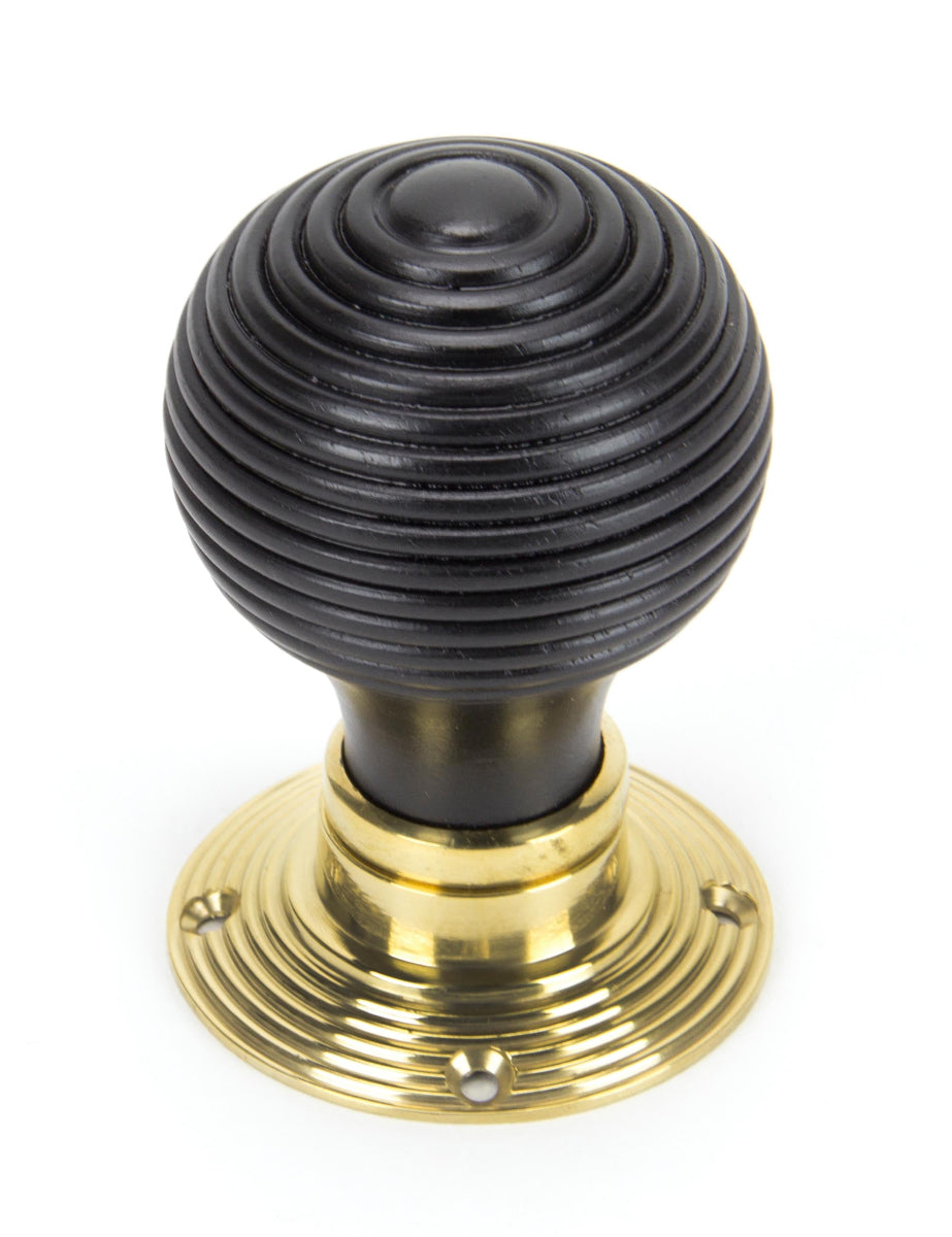 Ebony & Polished Brass Beehive Mortice/Rim Knob Set single