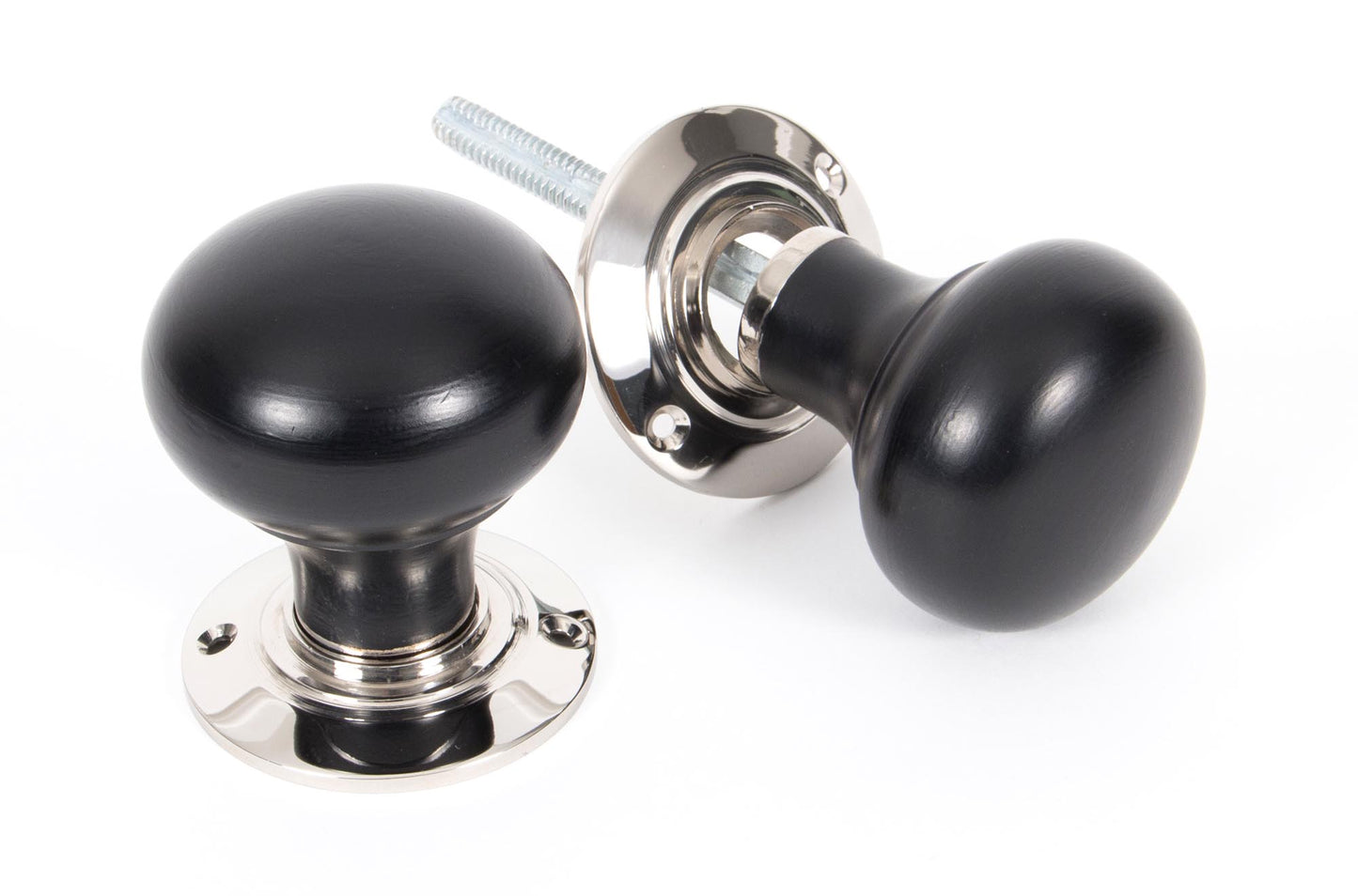 Ebony and Polished Nickel Bun Mortice/Rim Knob Set