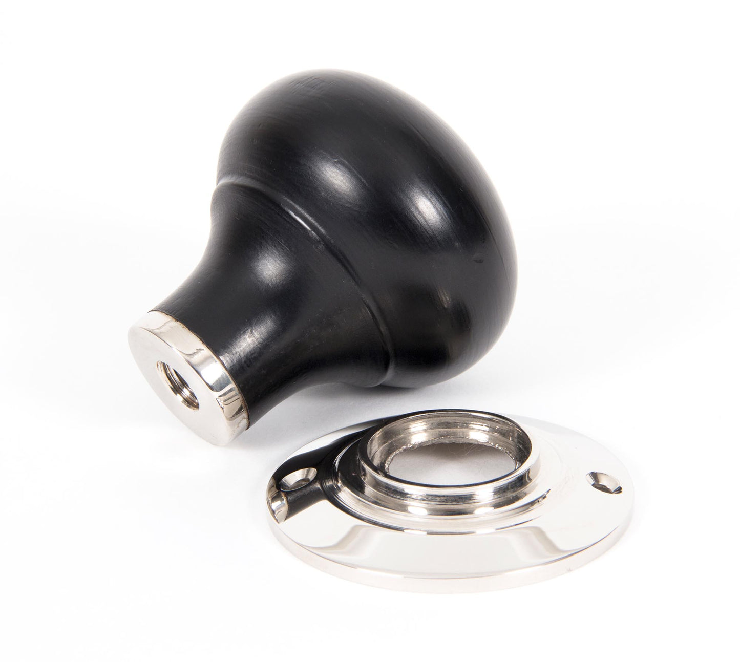 Ebony and Polished Nickel Bun Mortice/Rim Knob Set