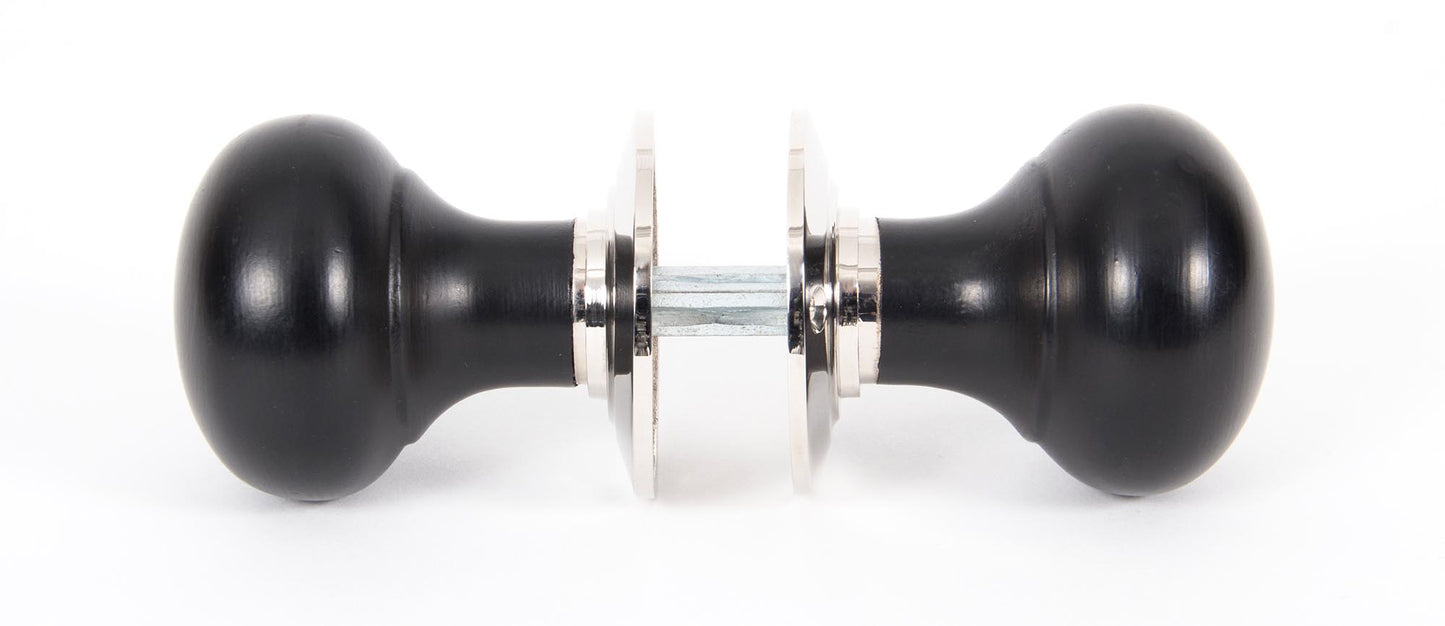 Ebony and Polished Nickel Bun Mortice/Rim Knob Set