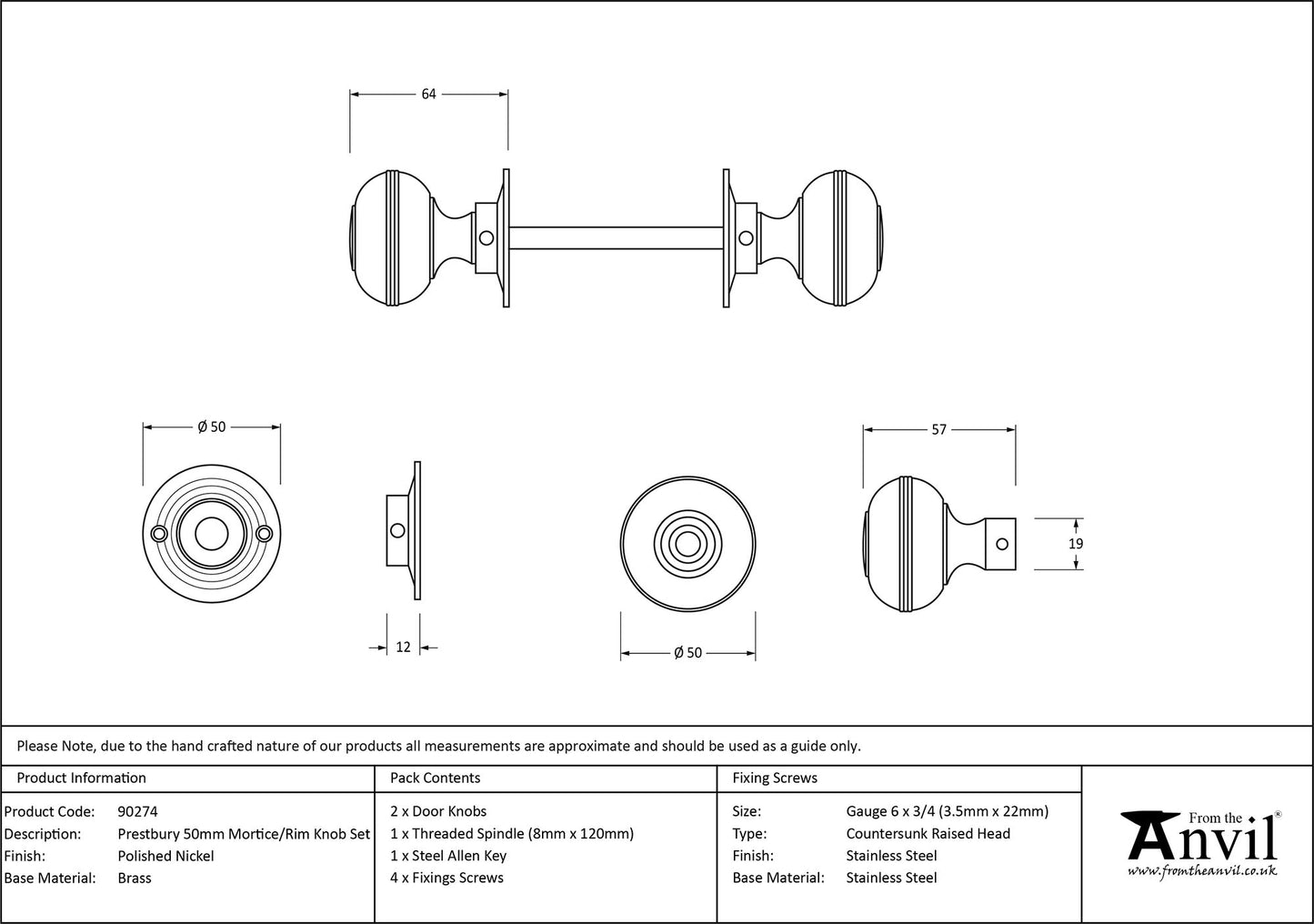 Aged Chrome Prestbury Mortice/Rim Knob Set 50mm