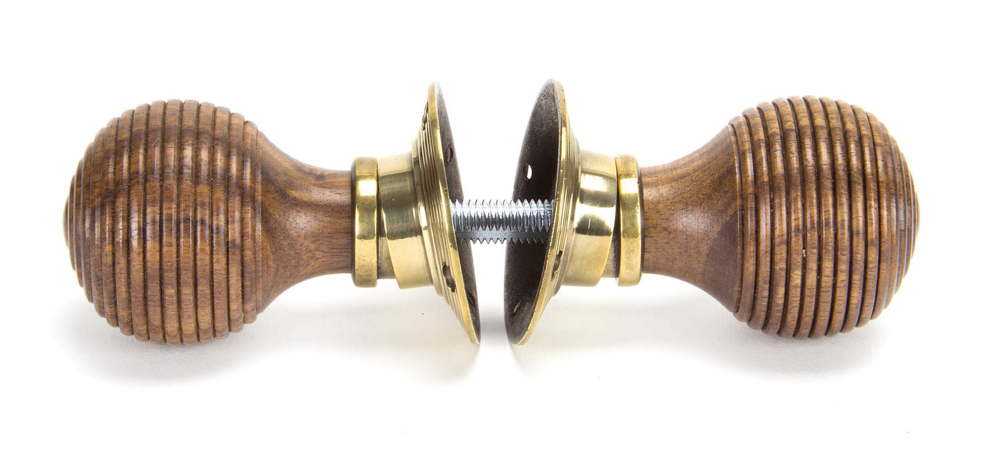 Rosewood & Aged Brass Beehive Mortice/Rim Knob Set