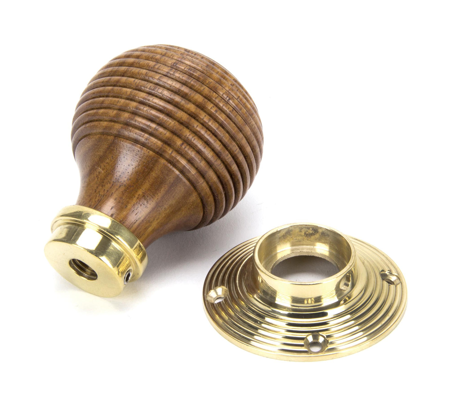 Rosewood & Polished Brass Beehive Mortice Door Knobs view