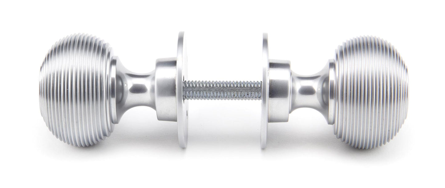 Satin Chrome Heavy Beehive Mortice/Rim Knob Set connected