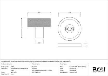 Aged Brass Brompton Mortice/Rim Knob Set drawing