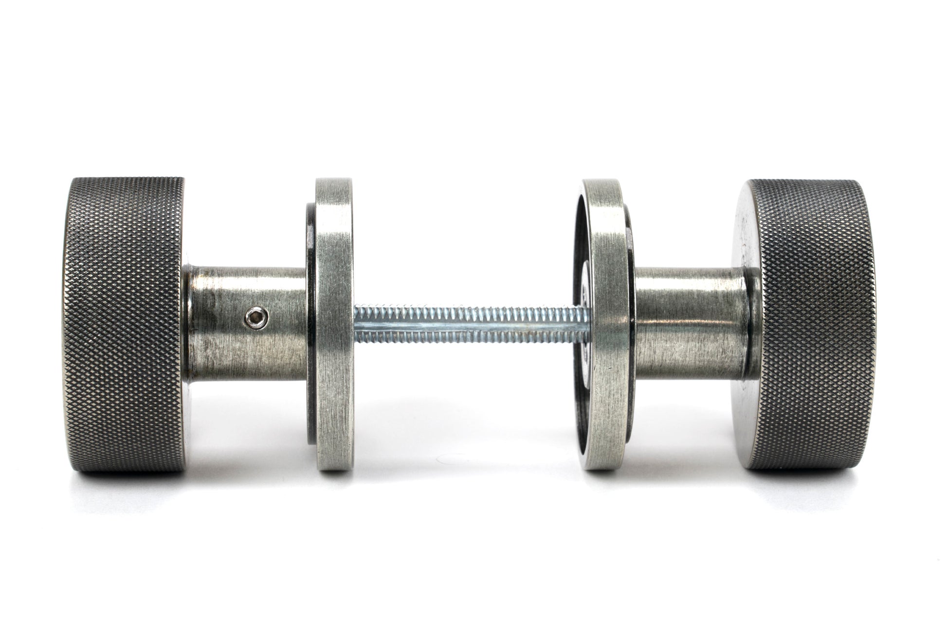 Pewter Brompton Mortice/Rim Knob Set side by side