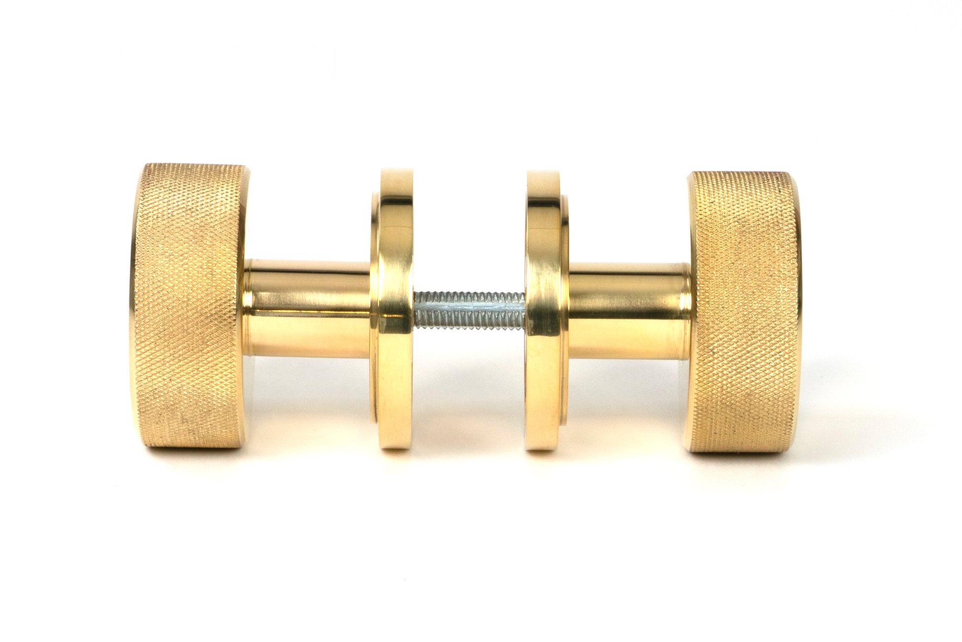 Polished Brass Brompton Mortice/Rim Knob Set side by side