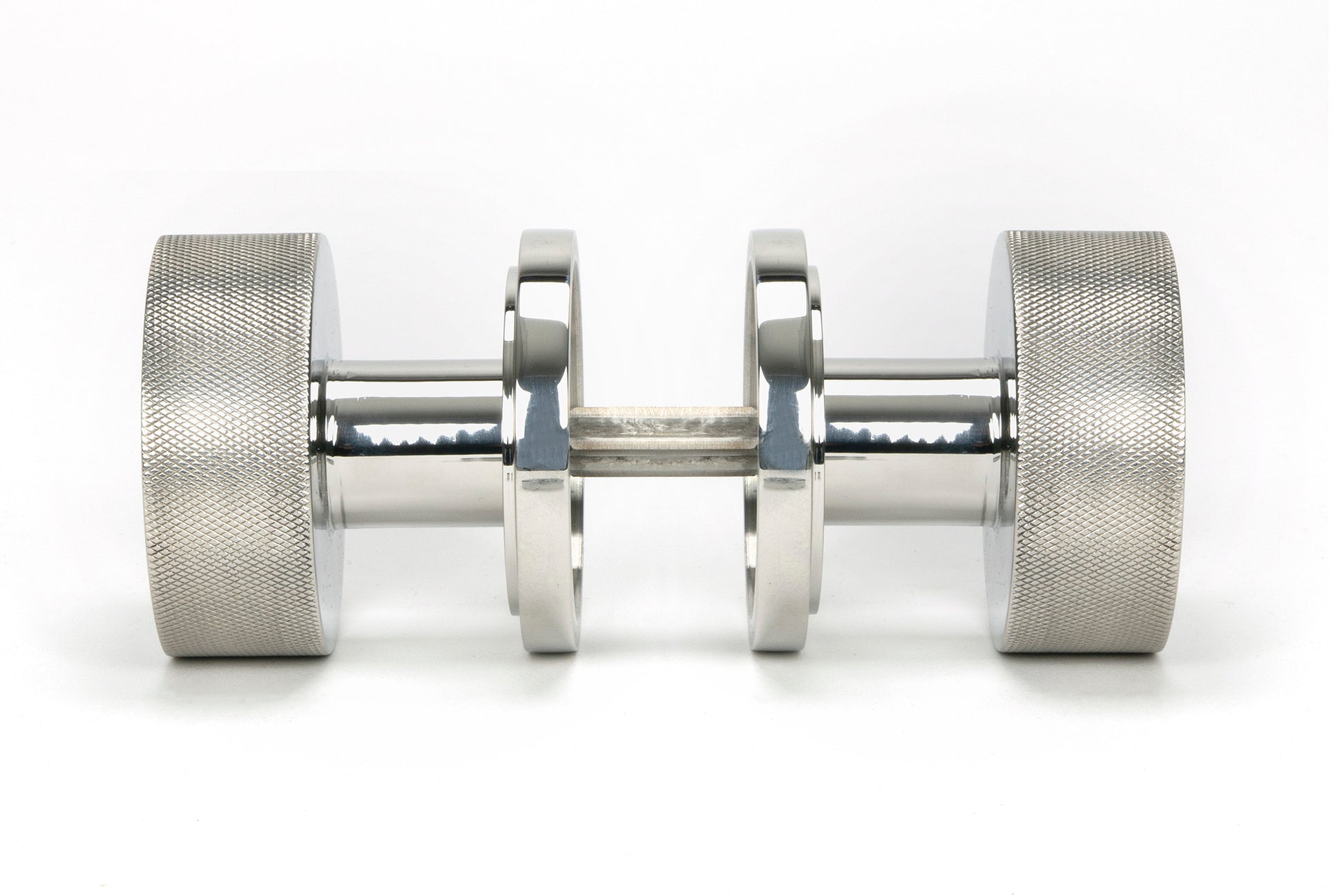 Polished Marine SS (316) Brompton Mortice/Rim Knob Set side by side