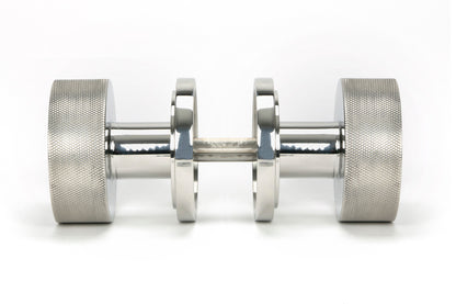 Polished Marine SS (316) Brompton Mortice/Rim Knob Set side by side
