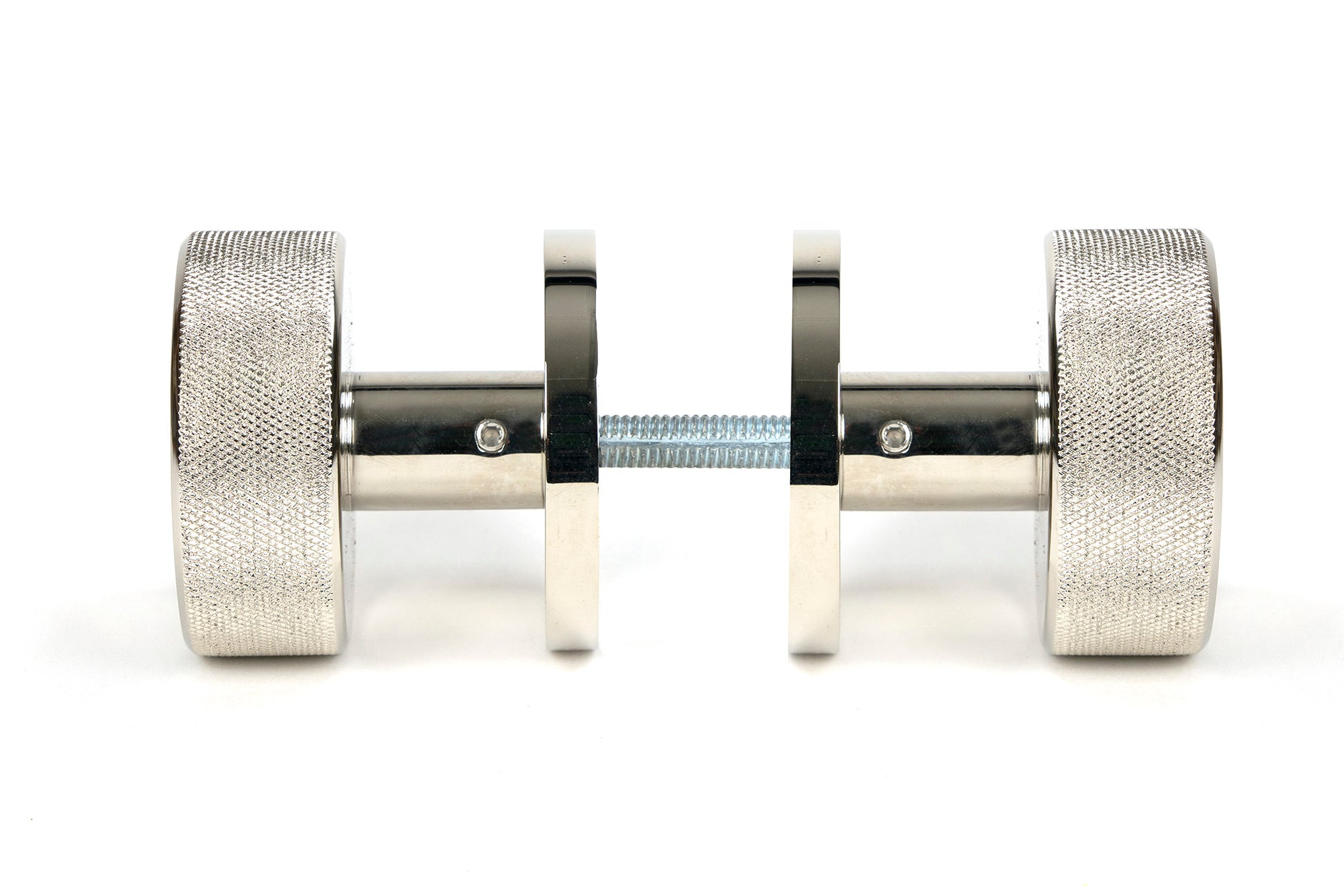 Polished Nickel Brompton Mortice/Rim Knob Set Side by side