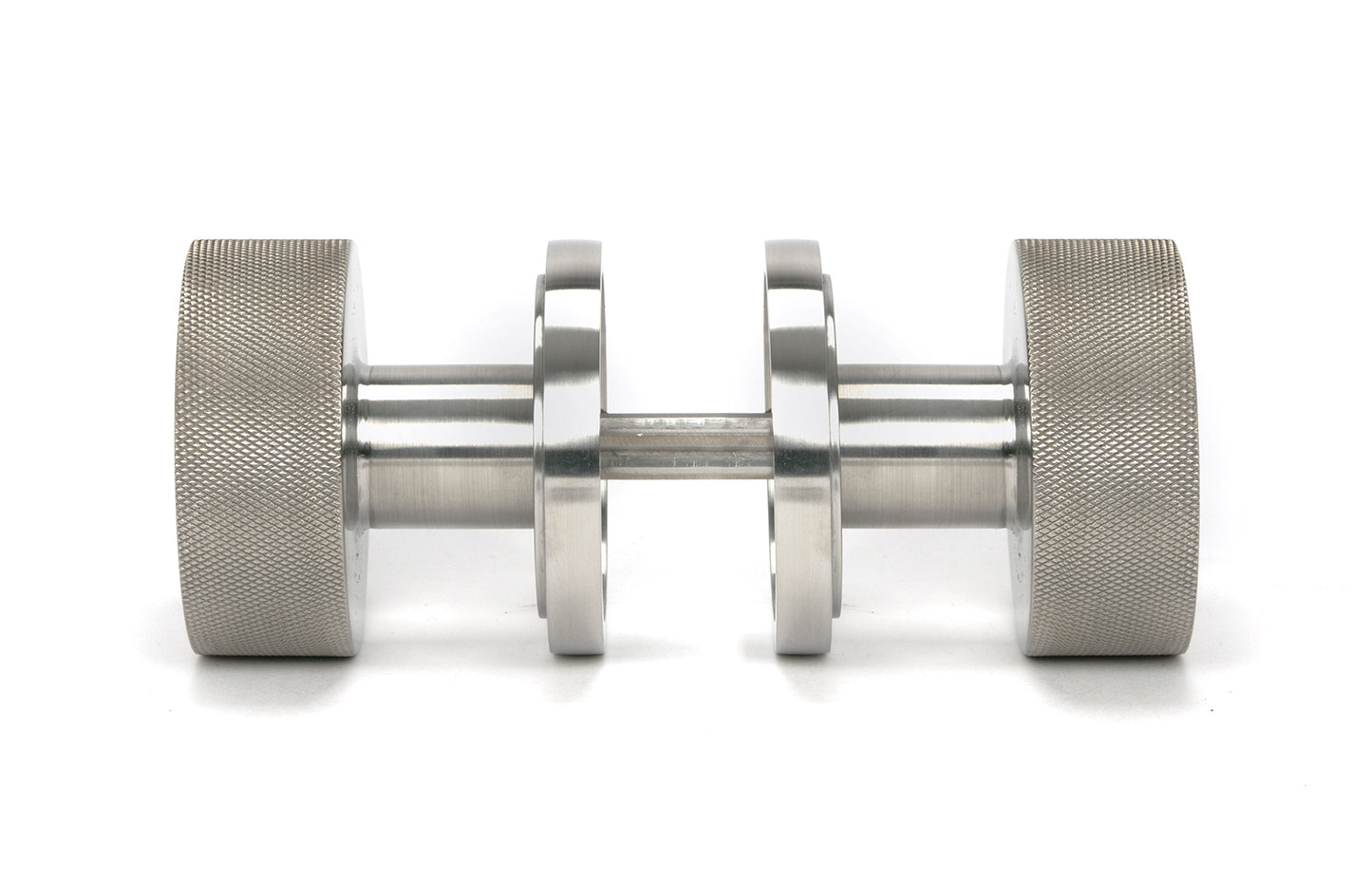 Satin Marine SS (316) Brompton Mortice/Rim Knob Set (Plain) side by side