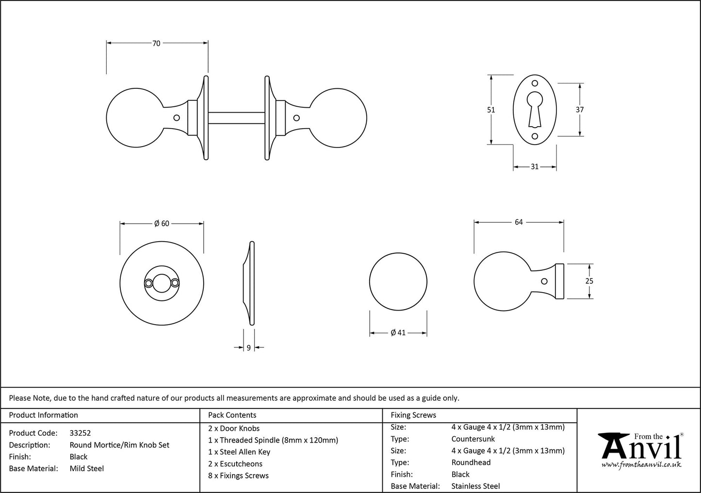 Black Round Mortice/Rim Knob Set