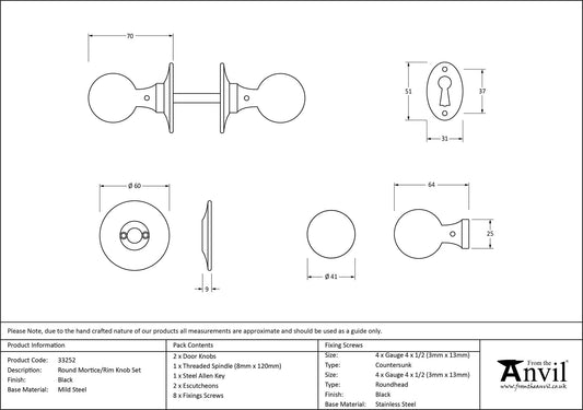 Black Round Mortice/Rim Knob Set