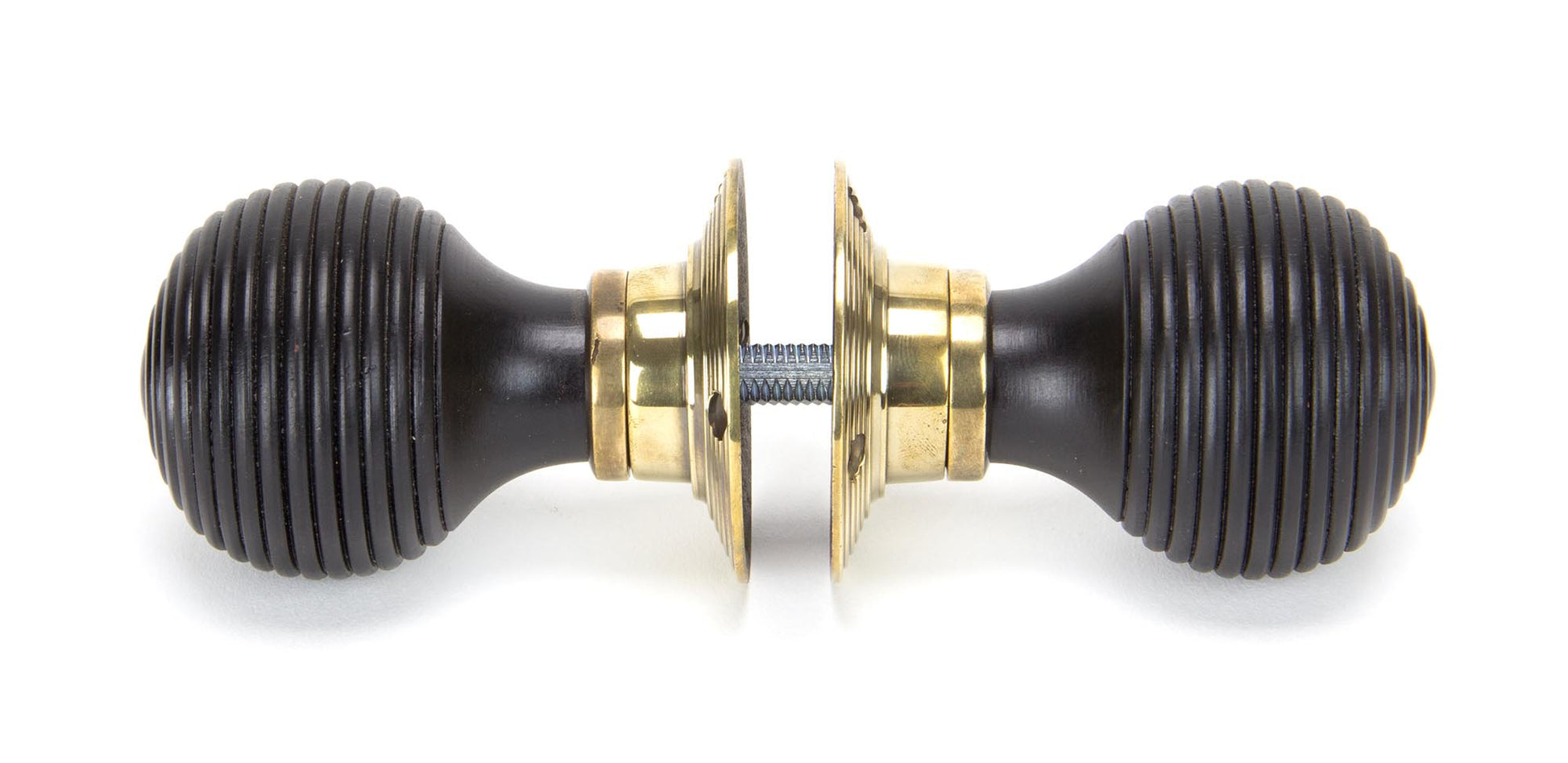Ebony & Aged Brass Beehive Mortice/Rim Knob Set connected