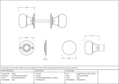 ebony polished nickel bun door knob drawing