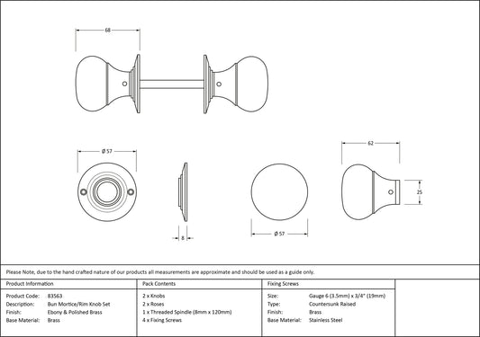 ebony polished nickel bun door knob drawing