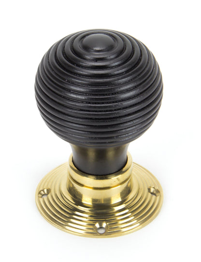 Ebony & Polished Brass Beehive Mortice/Rim Knob Set single