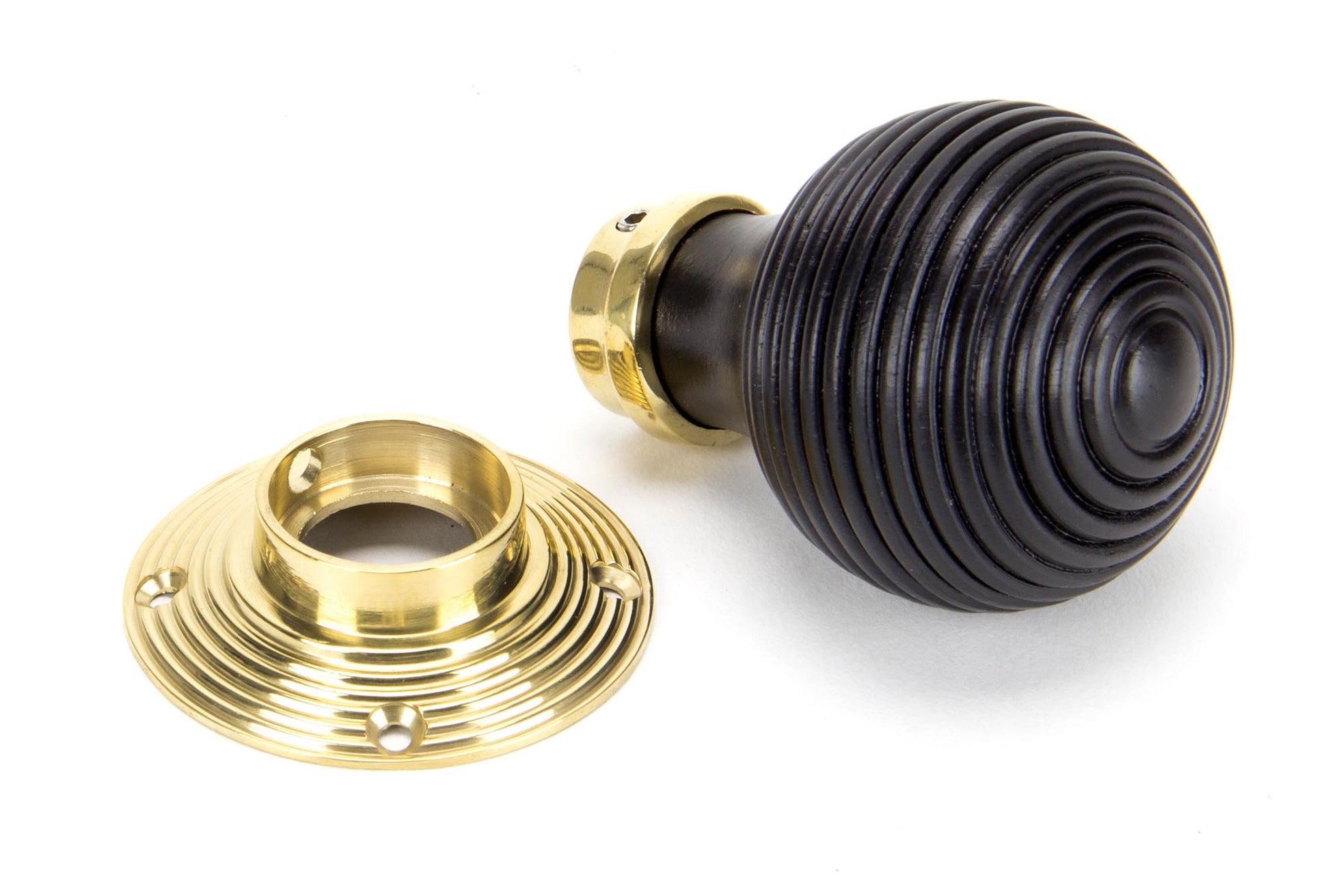 Ebony & Polished Brass Beehive Mortice/Rim Knob Set pieces