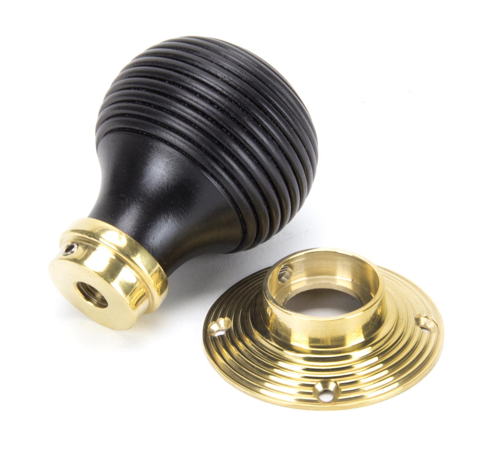 Ebony & Polished Brass Beehive Mortice/Rim Knob Set view
