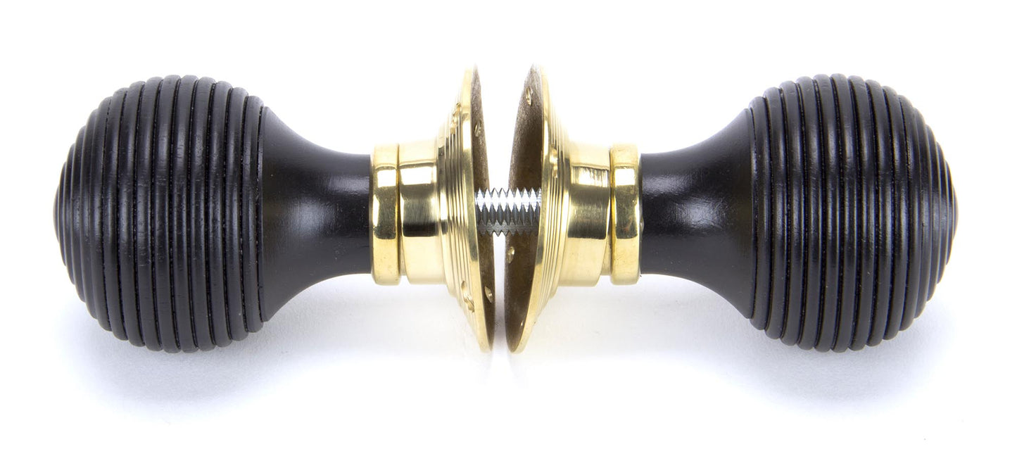 Ebony & Polished Brass Beehive Mortice/Rim Knob Set connected