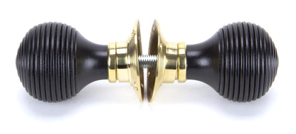 Ebony & Polished Brass Beehive Mortice/Rim Knob Set connected