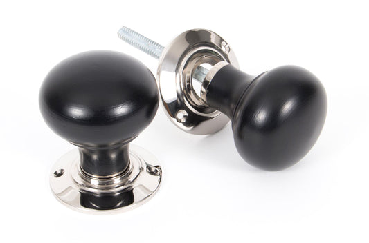 Ebony and Polished Nickel Bun Mortice/Rim Knob Set