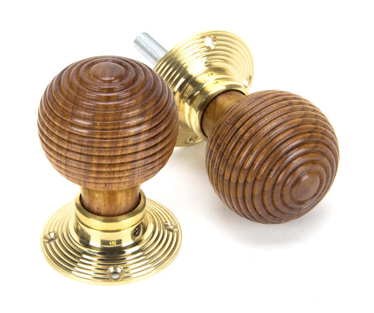 Rosewood & Polished Brass Beehive Mortice Door Knobs