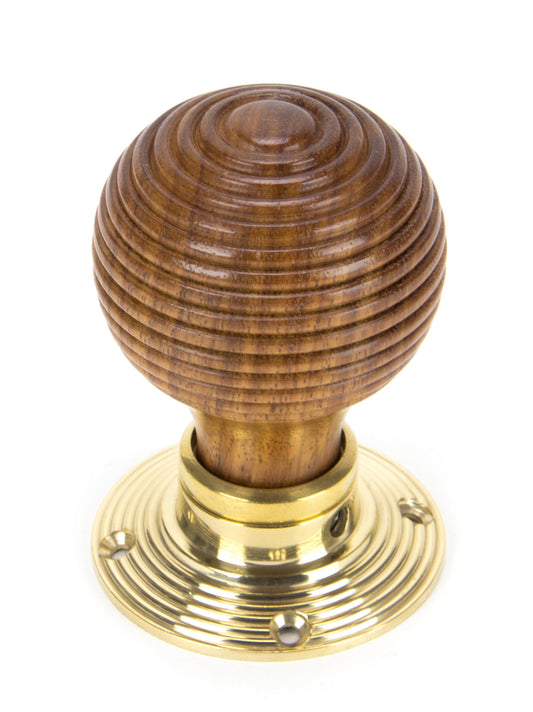 Rosewood & Polished Brass Beehive Mortice Door Knobs single