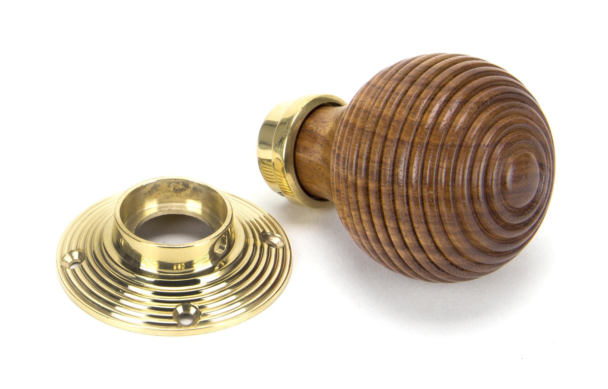 Rosewood & Polished Brass Beehive Mortice Door Knobs pieces