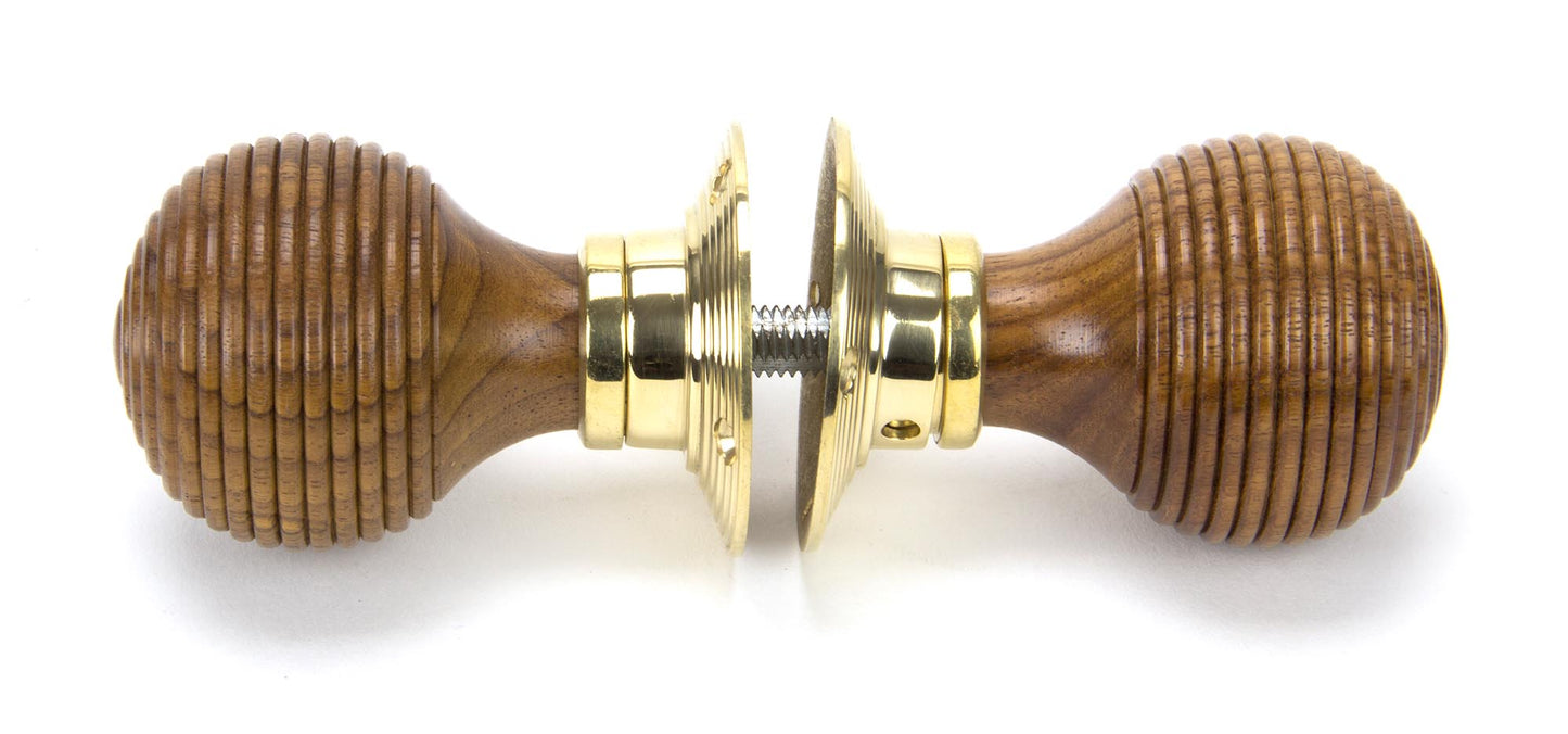 Rosewood & Polished Brass Beehive Mortice Door Knobs connected