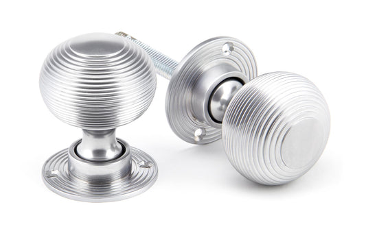 Satin Chrome Heavy Beehive Mortice/Rim Knob Set